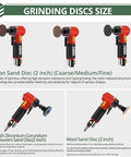 Upgraded Air Angle Grinder 90 Degree Right Angle Die Grinder At 20000 Rpm for metal and stone polishing with various grinding discs.