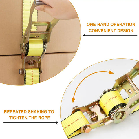 Heavy Duty Badass Ratchet Straps 4 Pack 2 Inch Wide By 27 Feet Long With Double J Hooks for easy one-hand cargo securing.