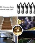 Kick Ass 2 Pin Extension Cable For LED Deck And Garden Spike Lights Featuring Waterproof IP67 Plugs on stairs, showcasing various uses.