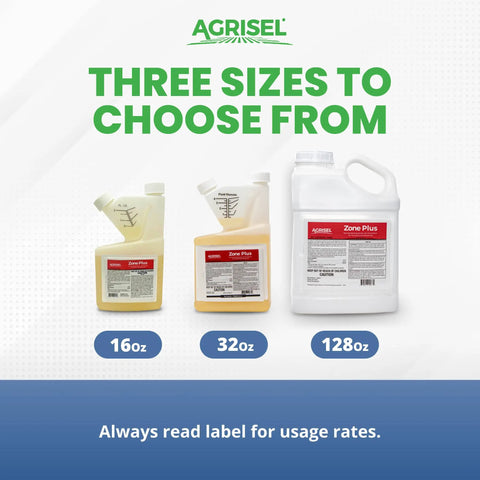 Three sizes of Zone Plus All Purpose Pest Control For Indoor And Outdoor Use Beats 100 Pests Eco Friendly Formula 16oz, 32oz, 128oz
