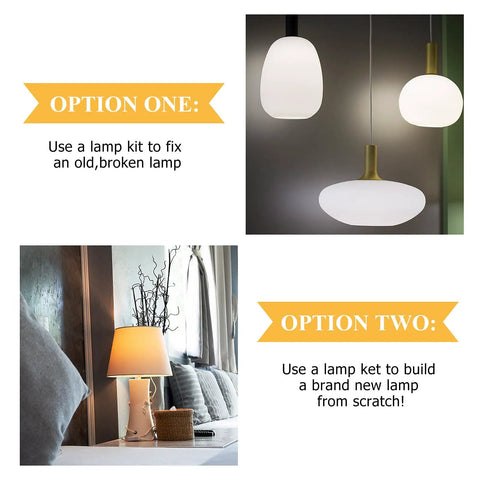 Comparison chart showing options to use Easy DIY Table Lamp Repair Kit With 3 Way Socket And 96 Inch Cord Bronze for lamp repair or creation.