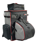 Side view of Heavy Duty Welding Tool Backpack With Helmet Catch And Lunch Box Extra Large Capacity Gear Bag for helmets and tools.