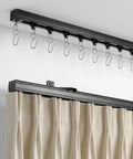 Ceiling Curtain Track System For Bedroom And Living Room, 6 To 9 Feet, Wall Or Ceiling Mounted Rail With Hooks And Easy Install, Black Finish, Snug Gap Free Fit With Embedded Screw Fixed Connector To Prevent Misalignment installed on ceiling with curtains