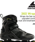 Macroblade 110 3WD Mens Go-To Fitness Inline Skate With Black And Lime Colorway, High Cuff Support, Aluminum Buckle, Strap And Speed Lace Closure, Breathable Athletic Mesh Upper For All Day Comfort, Performance Inline Skate, Size 9.5, side view