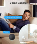 Man using 4 Pack S31 WiFi Smart Plug With Energy Monitoring And 15A Outlet Works With Alexa And Google Home IFTTT Compatible ETL Certified 2 4 GHz WiFi Only Real Time Power Current And Voltage Monitoring for voice control.