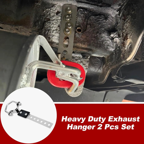 Heavy Duty Exhaust Hanger Kit Two Pack Universal Flexible Muffler Bracket With Anti Vibration Design installed on vehicle undercarriage