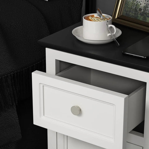 Open drawer with Brushed Nickel Cabinet Knobs 20 Pack Round Zinc Drawer Knobs For Kitchen Hardware Dressers And Closets With Ergonomic Rounded Design Easy Grab Durable Metal Build Non Sharp Edges Smooth Finish, next to coffee cup and smartphone on black surface.
