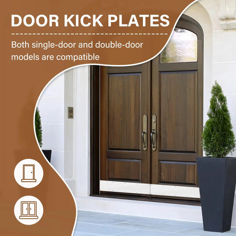 Heavy Duty Aluminum Kick Plate Door Scratch Guard 6 X 28 Inches Gloss White Finish on double-door entryway.