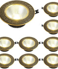 Round Brushed Brass Led Recessed Downlight Featuring Sleek Dark Baffle Trim Dimmable Ceiling Fixtures Quick Clip In Setup Sweet Glow For Any Room Without Sweat Or Complicated Wiring, 9 pack.