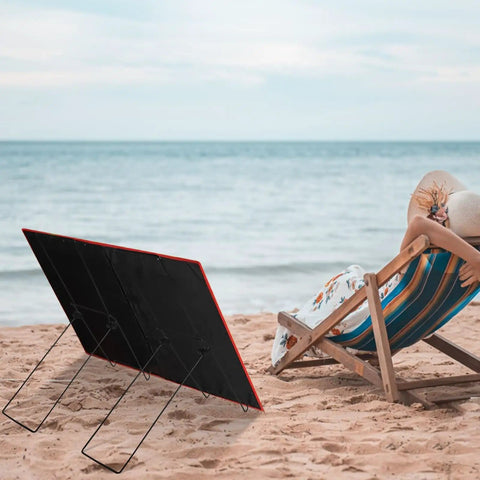 Two Pack Portable Folding Solar Panel Stand No Fixed Install Required Sturdy Lightweight Design at beach setup