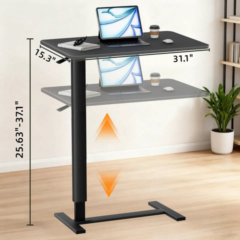 Adjustable Overbed Table With Wheels For Home Use, Extra Large 31.1 Inch By 15.3 Inch Bedside Tray Table in raised position
