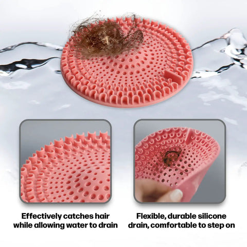 Pink silicone hair catcher from 7 Pack Includes 3 Clog Removers And 4 Silicone Hair Catchers For Shower And Bathroom Drains.