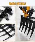 Mini Excavator Rake Attachment For 0.8 To 1.8 Ton Machines, showing close-up of adjustable rake tines and compact design.