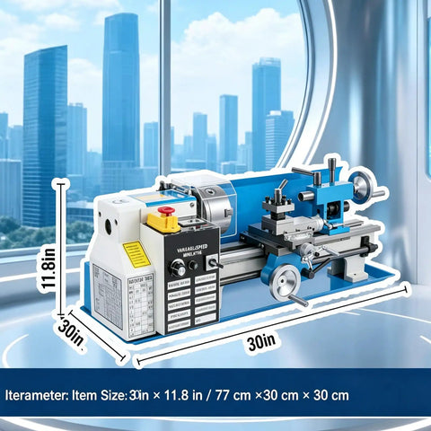 Upgraded 7X14 Inch Benchtop Mini Lathe Machine With Variable Speed And Knockout Precision built for heavy duty turning and drilling.