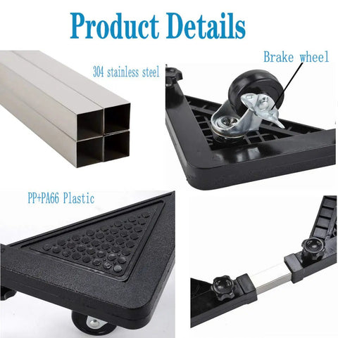Adjustable Washing Machine Base And Telescoping Furniture Dolly With Four Rubber Wheels Swivel Locking Casters Fits 16 To 22 Inches