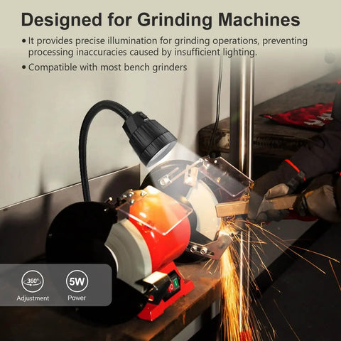 Hella Bright 5W Led Bench Grinder Work Light Fixture Upgrade illuminating two grinding machines for precision work