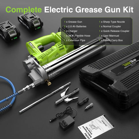 Electric Grease Gun Kit With Quick Release Coupler Battery Powered Two Batteries And Charger Heavy Duty