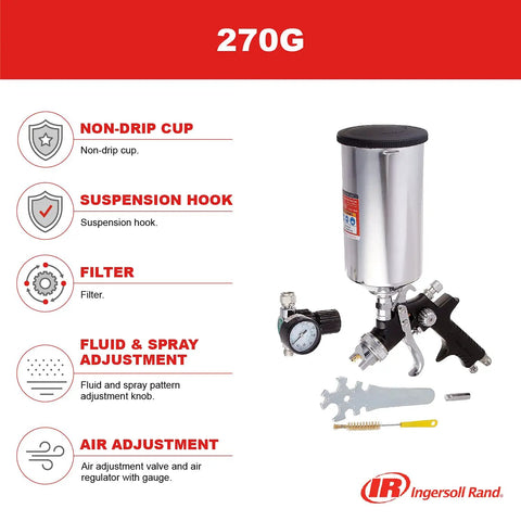 HVLP Gravity Feed Spray Gun With 33 Oz Cup, Non Drip Cup Design, Adjustable Air Flow And Pattern Knobs, Built In Regulator With Gauge
