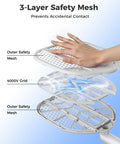 Diagram of 3-layer safety mesh on Foldable Electric Fly Swatter Racket With 4000V High Voltage showing grid and outer mesh