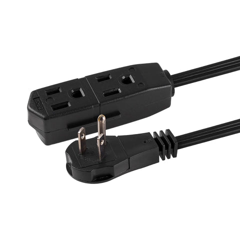 8 Ft 3 Outlet Flat Extension Cord With Grounded 3 Prong Plug Right Angle Flat Design 16 Gauge Power Strip UL Listed