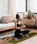 Woman meditating on Farm Tractor Bath Mat With Soft Coral Fleece, Ultra Absorbent Kitchen And Bathroom Rug in living room