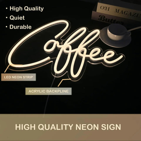 Coffee Neon Sign Led Light Up Sign For Cafe Bar Wall Decor And Window Display 15.9 By 11.8 Inches Lit Neon Tube With Acrylic Back