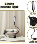 Bright 30 LED Sewing Machine Light with flexible silicone neck and magnetic base on table, showing power switch.