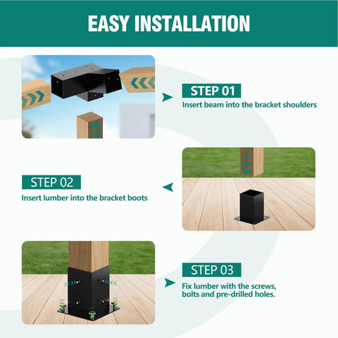 Heavy Duty 15 Degree Pergola Brackets Kit With 75 Degree Corner Brackets And Post Base For 4x4 Lumber Beams 3.5x3.5 In Sheds Gazebos Patio Pergola Kit Built To Last