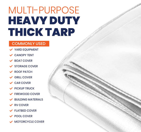 Folded White Extra Heavy Duty 14 Mil Tarp Cover Waterproof UV Resistant Rip Proof Poly Tarpaulin With Reinforced Edges