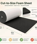 Heavy Duty Neoprene Foam Sheet With Knockout Grip Adhesive Backing For Straight Up Tough Shock Absorption And Slick Weather Seal Cuts Clean To Fit Any Garage Or Workshop Setup Today, 1/4 in thick, 12 in wide, 59 in long.