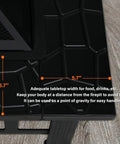 Close-up of 32 Inch Square Fire Pit Table With Spark Screen showing black iron details, 5.7 inch spacing highlighted for functionality.