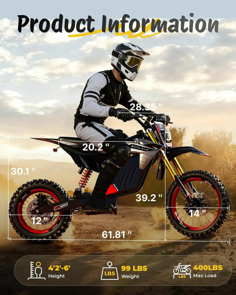 Rider on Power Packed 3500W Peak Electric Dirt Bike for Teens and Adults, Hits Up To 37 MPH, 55 Mile Range, 48V 21Ah Battery