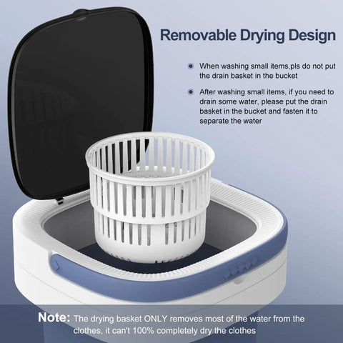 Removable drying basket inside Super Ultra Compact Portable Mini Washing Machine With Rapid Spin Basket, vibrant purple design.