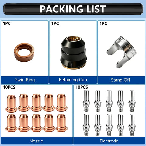 Pro Grade Plasma Cutter Torch Consumables Kit For CUT55 NON HF And CUT60 Non HF 50 60A Includes Nozzle Electrode Shield Caps