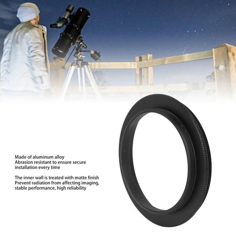 M56X0.75mm to M48X0.75mm Aluminum Adapter Ring for Telescopes and Cameras, black aluminum alloy ring on white background.