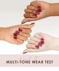 Three hands with Semi Cured Gel Nail Strips Real Gel Polish UV Wraps For Brittle Nails Long Lasting Easy Peel Off Removal Hema Free.