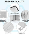 Interior and components of Waterproof Electrical Junction Box IP67 Enclosure in Off White ABS Plastic with Hinged Cover.