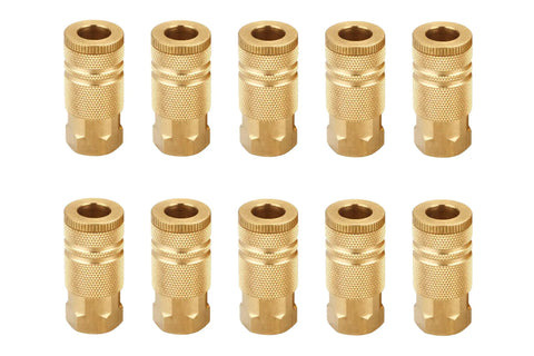 10-Pack of Brass Quarter Inch Female Industrial Air Coupler Set Quick Connector Fittings with NPT Female Threads