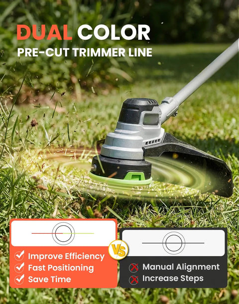 Twisted Trimmer Line 18 Pack 0.095 Inch Replacement Line For 15 Inch String Trimmers 252 Feet Total Dual Color Pre Cut Heavy Duty Line Compatible With EGO Power Plus Weed Eater in use