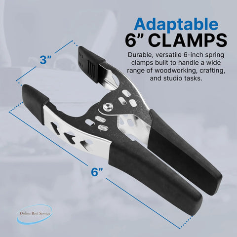 12 Pack 6 Inch Heavy Duty Spring Clamps Large 3 Inch Jaw Opening for Woodworking and Carpentry Projects, Photography Backdrops, and Glue Drying, Durable Metal Black Clamps That Hold Pieces Securely Without Slipping
