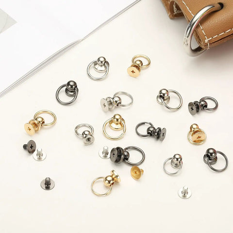 Dope Light Gold Screwback Round Head Rivets With Single Ring For Leather Crafting Durable Zinc Alloy Hardware Kit assorted colors set.