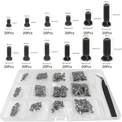 Top Shelf Torx Screw Set 240 Piece Kit With T6 T8 T15 T20 Fasteners And Metric M2 To M5 Bolts shows metric bolts in various sizes.