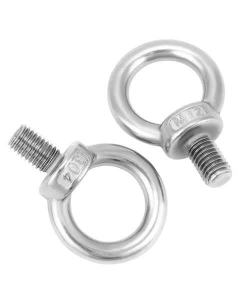 Top Shelf 304 Stainless Steel M12 x 20mm Shoulder Lifting Ring Eye Bolt With Male Thread Five Pack for machinery, close-up view.