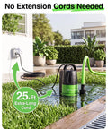 Heavy Duty 1 HP Submersible Water Pump With Smart Float Switch Cranks 4000 GPH in flooded yard with 25-ft cord.