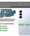 No Sweat Charging Port Dock Board Replacement Kit For Galaxy S25 Plus US Variants with visible charging port circuit board.