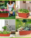 Durable 17 Inch Window Box Planter For Indoor Outdoor Gardens Plastic Rectangular Flower Pots With Saucers