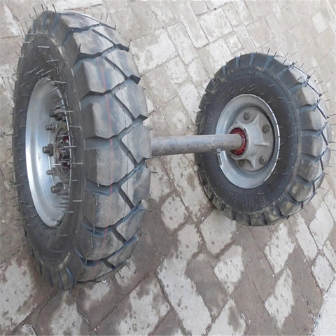 Beefed Up Heavy Duty Double Utility Pole Dolly With Two Wheel Concrete Pole Transport Cart For Electrical Crews Built Tough With Solid Steel Frame Easy Maneuver On Rough Job Sites And Heavy Poles. two thick pneumatic wheels on steel axle