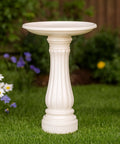 Round Outdoor Bird Bath With Fillable Base For Stability White 17 Inch Diameter And 25 Inch Height Durable Weather Resistant Resin