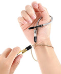 Two Pack Bracelet Helper Tools Set Portable One Handed Jewelry Clasp Helper with Hooks in 7.87 Inch and 6.3 Inch in use assisting bracelet clasping.