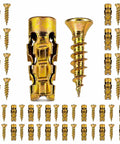 6x14mm Short Expansion Screw Set for Cabinet Hinge Repair, gold screws and sleeves with textured surface, 30-piece kit